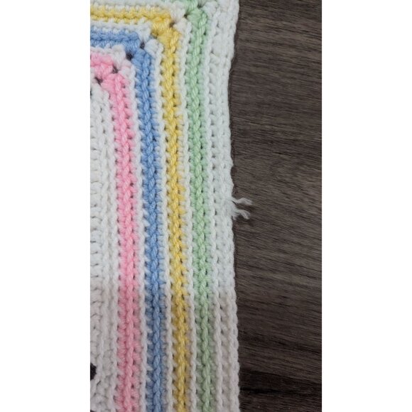 Handmade Crochet Baby Blanket Pastel Squares White  Color Accents  32.5 c 32 - Picture 6 of 8